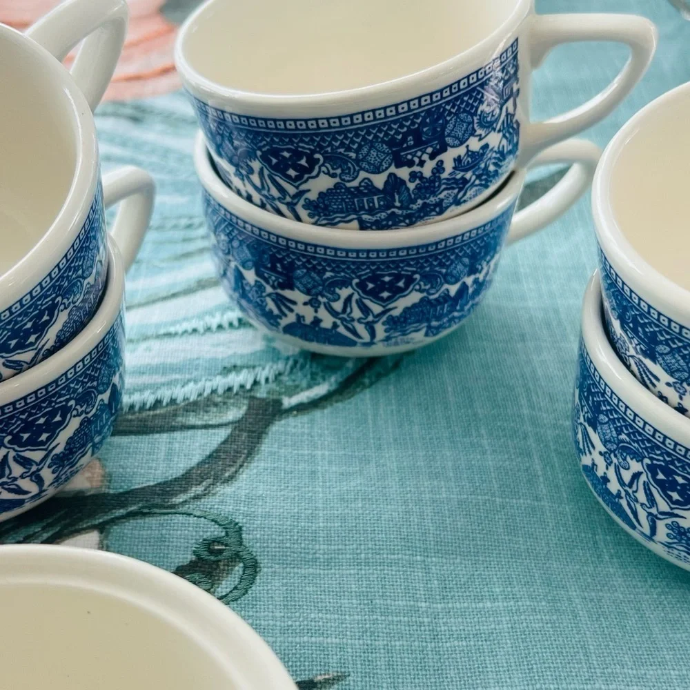 Vintage Blue Willow USA Ironstone Cups Creamer & Sugar Bowl Set – 8 Pc.